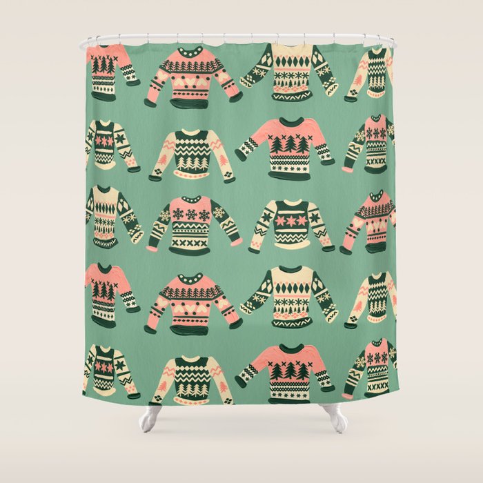 Christmas Sweaters - Vintage Blush Mint Palette Shower Curtain Gallery Image 1