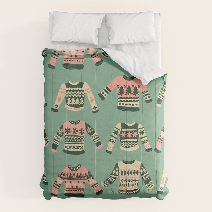Christmas Sweaters - Vintage Blush Mint Palette Comforter Gallery Image 6