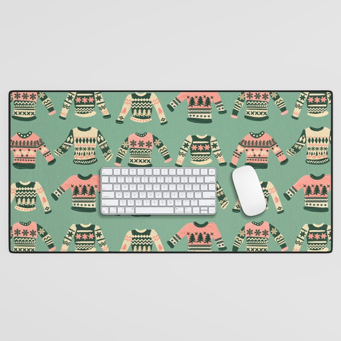 Christmas Sweaters - Vintage Blush Mint Palette Desk Mat Gallery Image 1