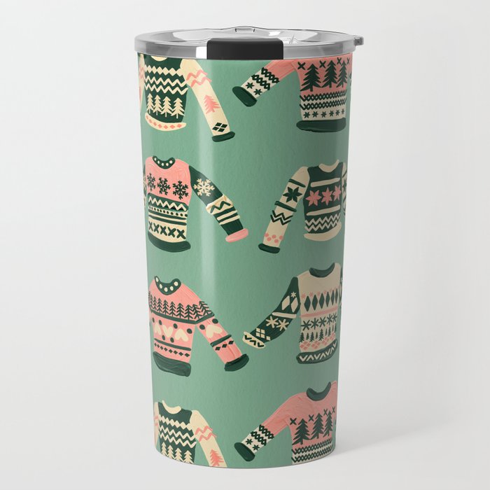 Christmas Sweaters - Vintage Blush Mint Palette Travel Mug Gallery Image 1