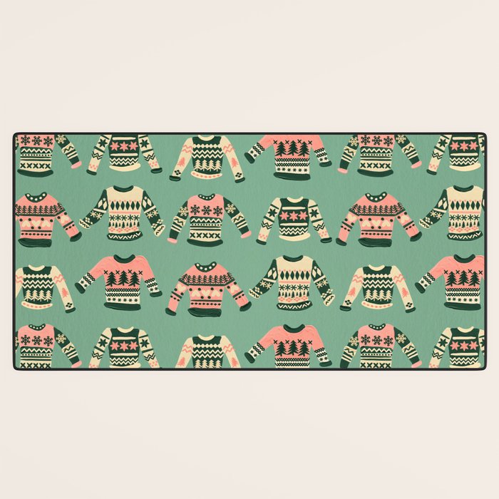 Christmas Sweaters - Vintage Blush Mint Palette Desk Mat Gallery Image 3