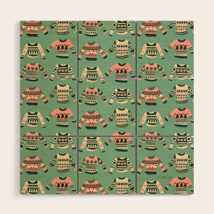 Christmas Sweaters - Vintage Blush Mint Palette Wood Wall Art Gallery Image 1