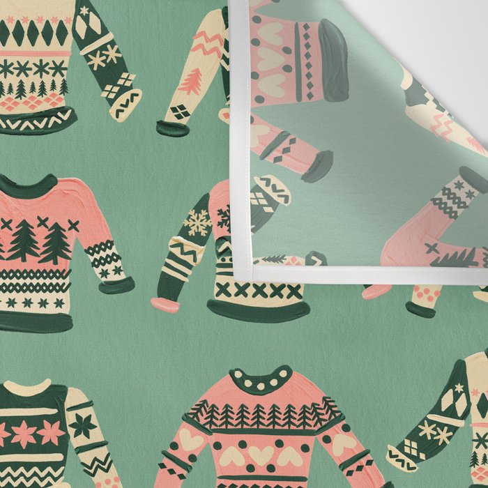 Christmas Sweaters - Vintage Blush Mint Palette Wall Tapestry Gallery Image 3