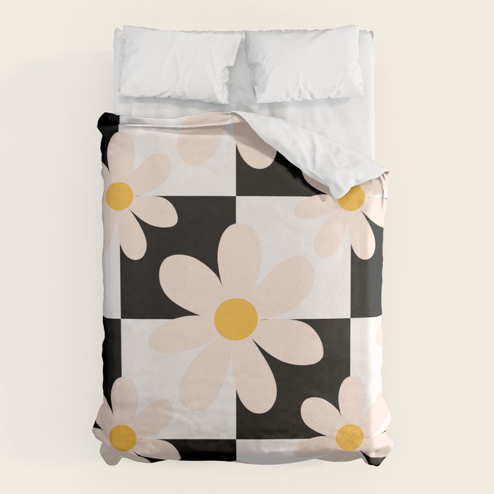 Black and White Checkered Daisy pattern  Duvet Cover Gallery Image 1