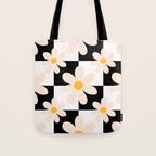Black and White Checkered Daisy pattern  Tote Bag Gallery Image 1