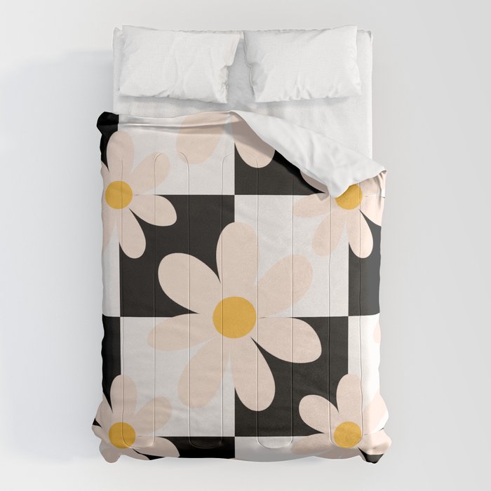 Black and White Checkered Daisy pattern  Comforter Gallery Image 6