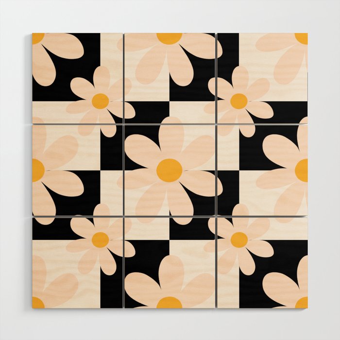 Black and White Checkered Daisy pattern  Wood Wall Art Gallery Image 1