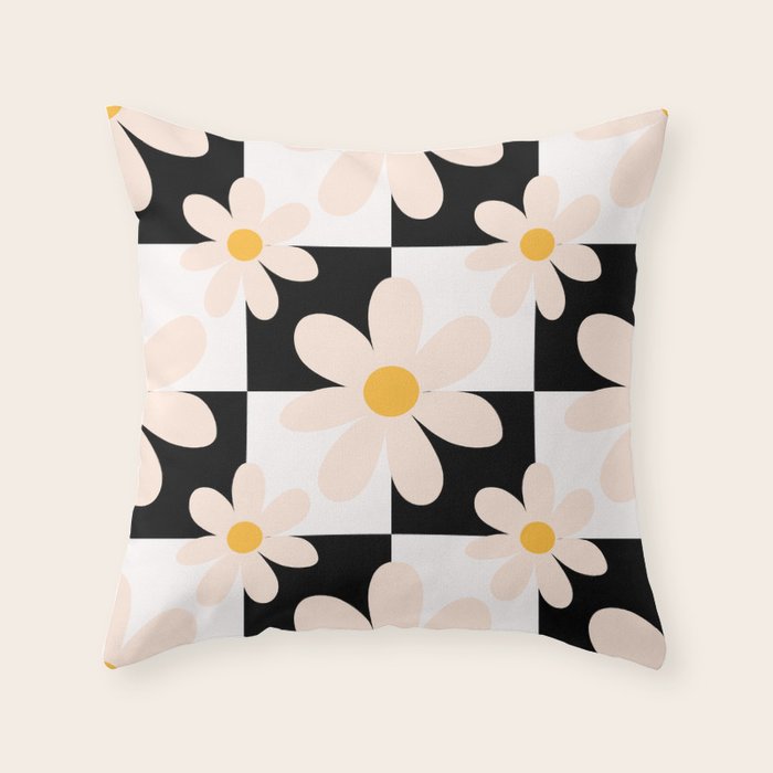 Black and White Checkered Daisy pattern  Throw Pillow Gallery Image 6