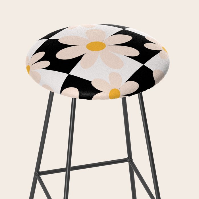 Black and White Checkered Daisy pattern  Stool Gallery Image 2