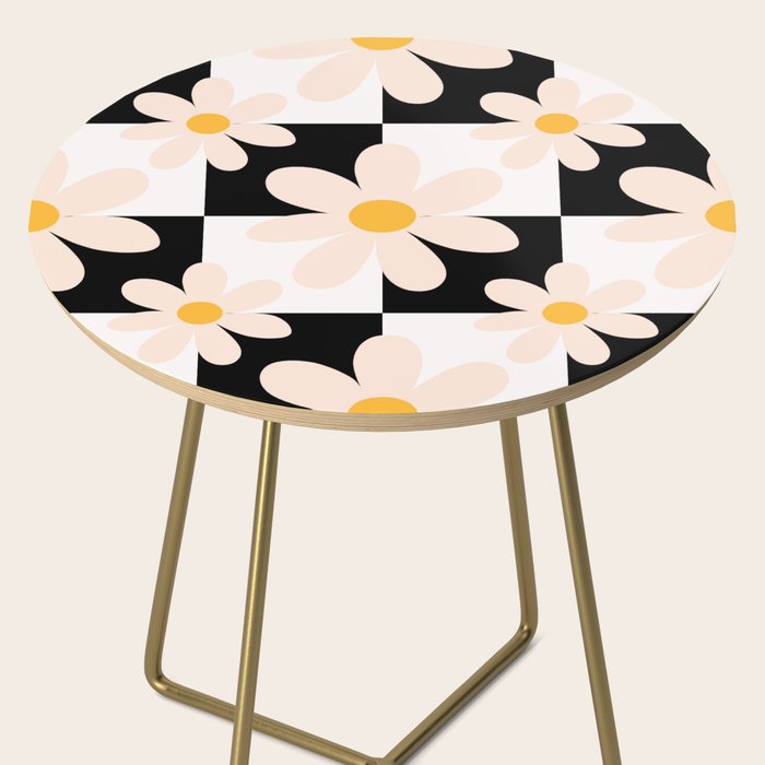 Black and White Checkered Daisy pattern  Side Table Gallery Image 2