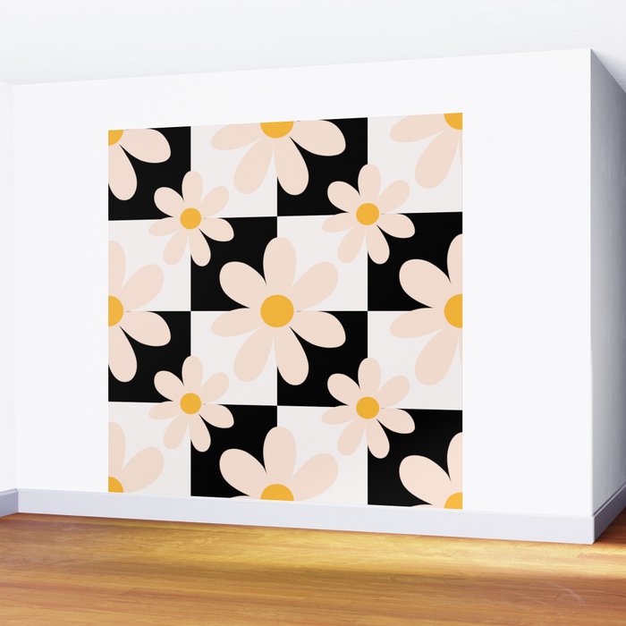 Black and White Checkered Daisy pattern  Wall Mural Gallery Image 2