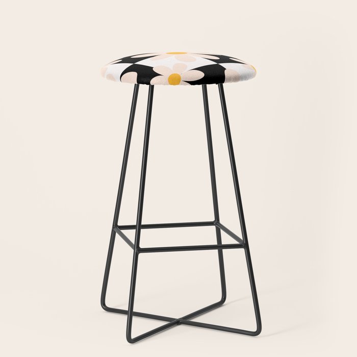 Black and White Checkered Daisy pattern  Stool Gallery Image 1