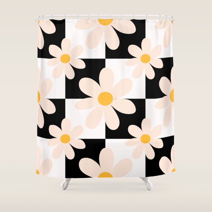 Black and White Checkered Daisy pattern  Shower Curtain Gallery Image 1