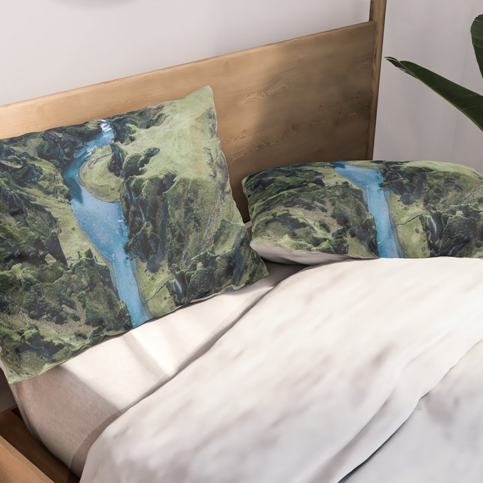Aerial View of Fjaðrárgljúfur Canyon in Iceland Pillow Sham Gallery Image 2