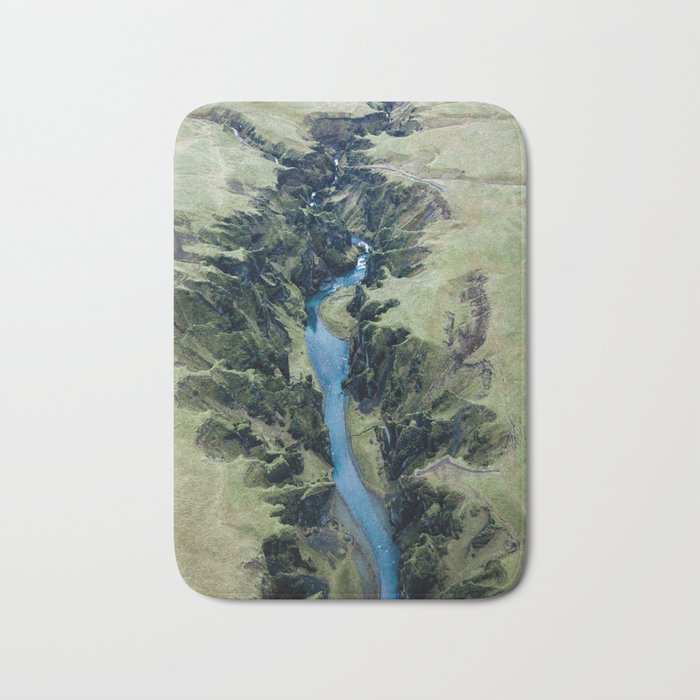 Aerial View of Fjaðrárgljúfur Canyon in Iceland Bath Mat Gallery Image 1