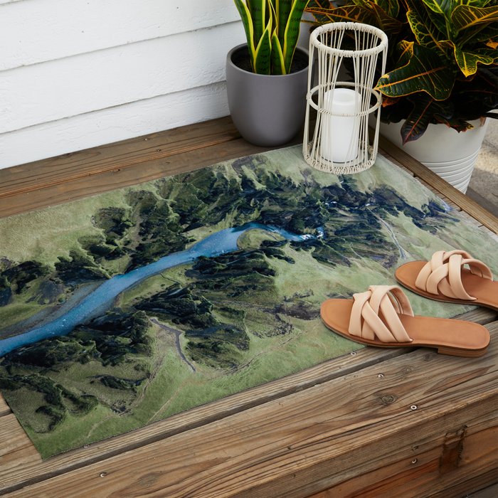 Aerial View of Fjaðrárgljúfur Canyon in Iceland Outdoor Rug Gallery Image 2