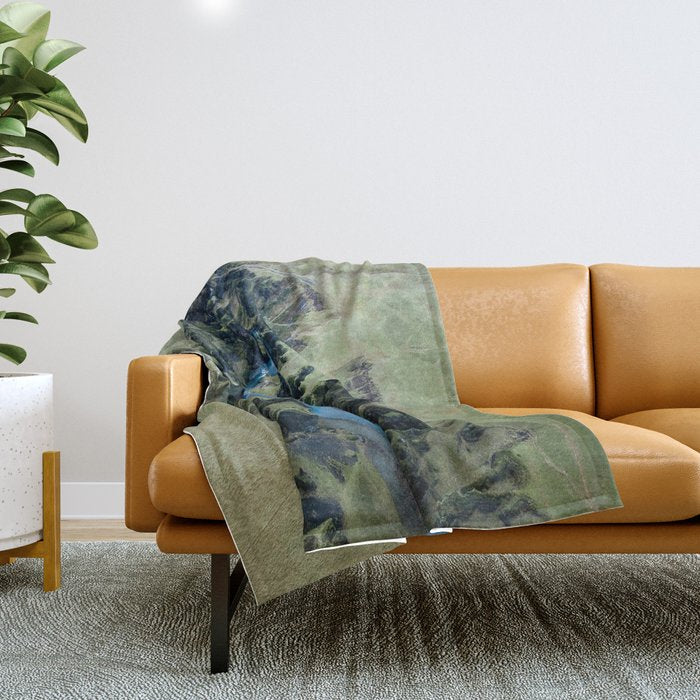 Aerial View of Fjaðrárgljúfur Canyon in Iceland Throw Blanket Gallery Image 1