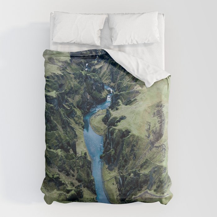 Aerial View of Fjaðrárgljúfur Canyon in Iceland Duvet Cover Gallery Image 6