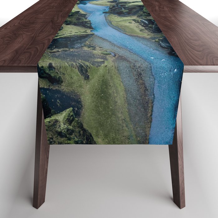 Aerial View of Fjaðrárgljúfur Canyon in Iceland Table Runner Gallery Image 1