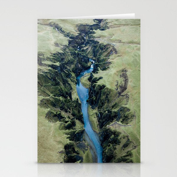 Aerial View of Fjaðrárgljúfur Canyon in Iceland Stationery Card Gallery Image 2