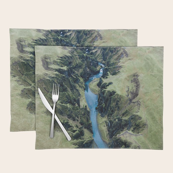 Aerial View of Fjaðrárgljúfur Canyon in Iceland Placemat Gallery Image 1
