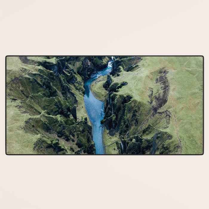 Aerial View of Fjaðrárgljúfur Canyon in Iceland Desk Mat Gallery Image 3