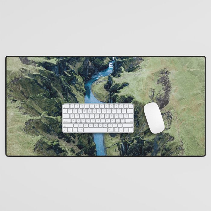 Aerial View of Fjaðrárgljúfur Canyon in Iceland Desk Mat Gallery Image 1