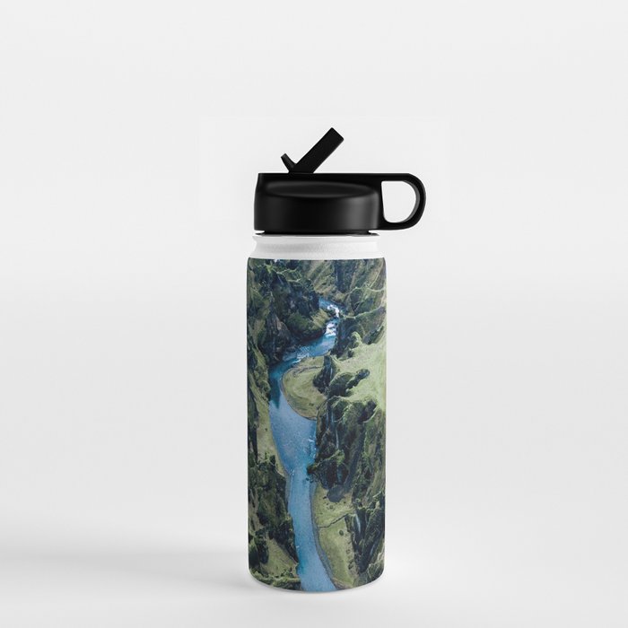 Aerial View of Fjaðrárgljúfur Canyon in Iceland Water Bottle Gallery Image 1