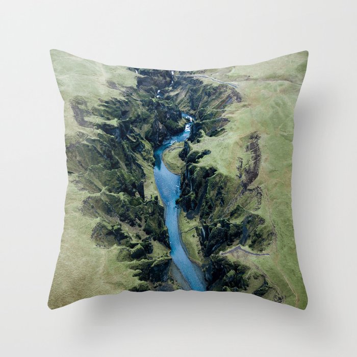 Aerial View of Fjaðrárgljúfur Canyon in Iceland Throw Pillow Gallery Image 6