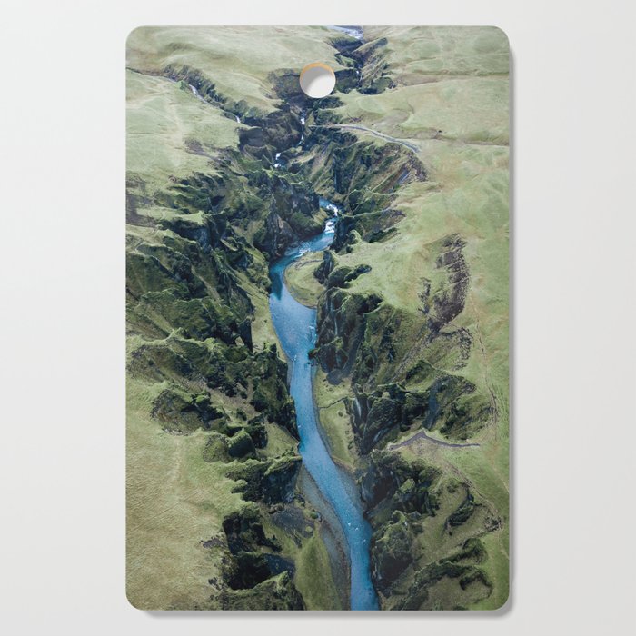 Aerial View of Fjaðrárgljúfur Canyon in Iceland Cutting Board Gallery Image 1