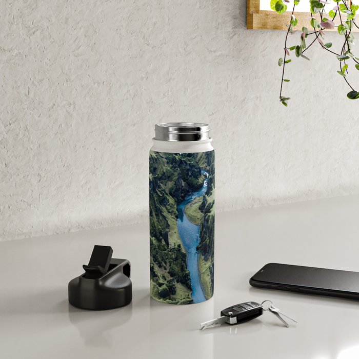 Aerial View of Fjaðrárgljúfur Canyon in Iceland Water Bottle Gallery Image 4