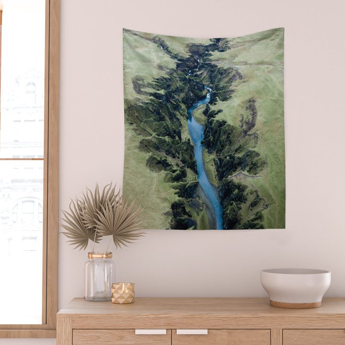 Aerial View of Fjaðrárgljúfur Canyon in Iceland Wall Tapestry Gallery Image 2