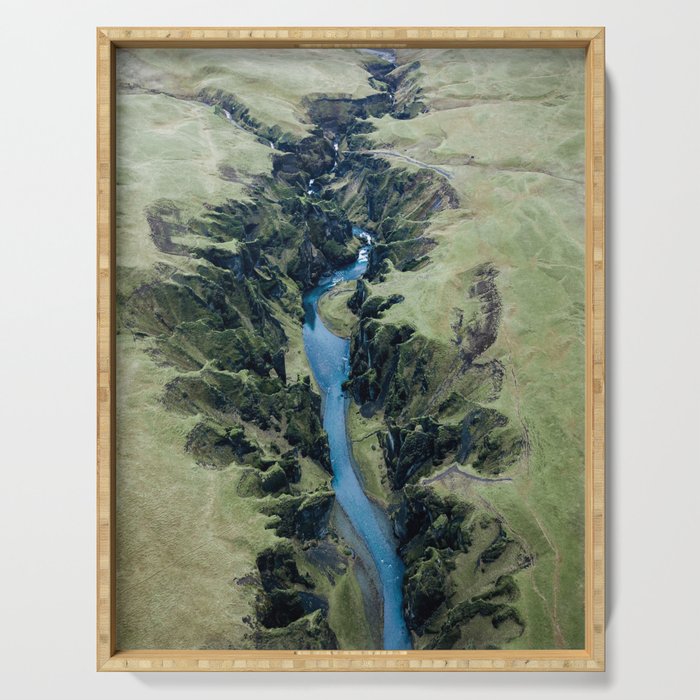 Aerial View of Fjaðrárgljúfur Canyon in Iceland Serving Tray Gallery Image 1