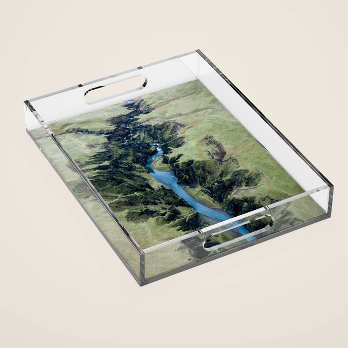 Aerial View of Fjaðrárgljúfur Canyon in Iceland Acrylic Tray Gallery Image 1
