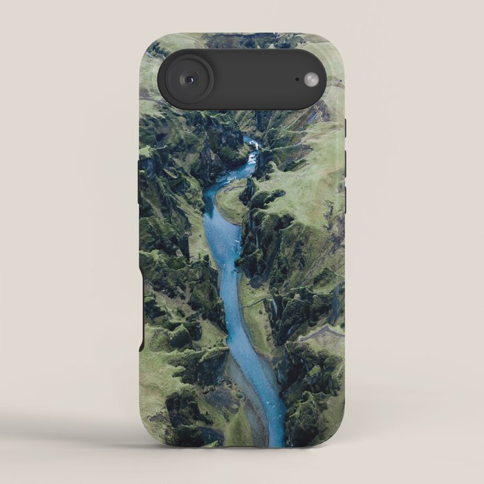 Aerial View of Fjaðrárgljúfur Canyon in Iceland iPhone Case Gallery Image 2