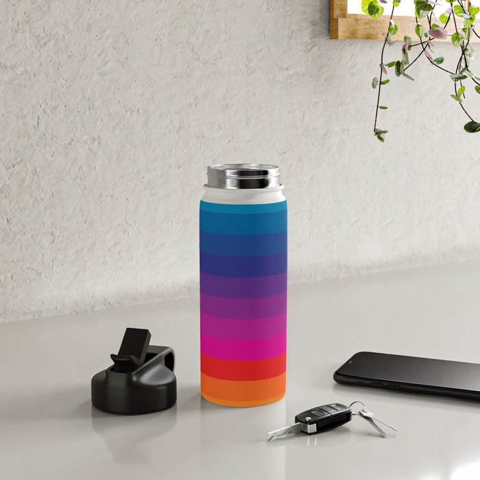  Classic 70s Vintage Style Retro Stripes - Funky Rainbow Water Bottle Gallery Image 4