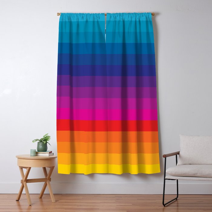  Classic 70s Vintage Style Retro Stripes - Funky Rainbow Window Curtain Gallery Image 5