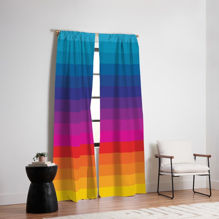  Classic 70s Vintage Style Retro Stripes - Funky Rainbow Window Curtain Gallery Image 2
