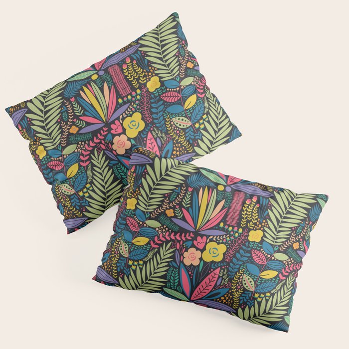 Retro colorful jungle nature plant pattern Pillow Sham Gallery Image 1