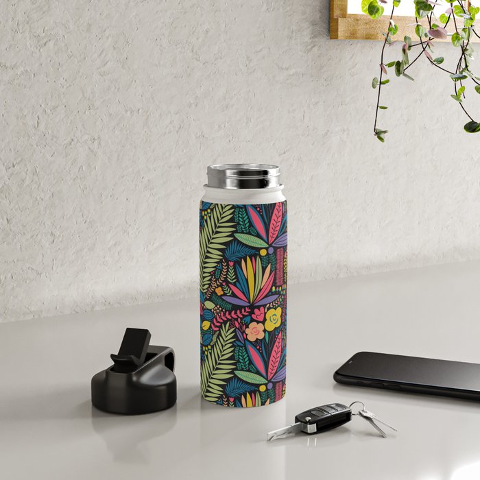 Retro colorful jungle nature plant pattern Water Bottle Gallery Image 4