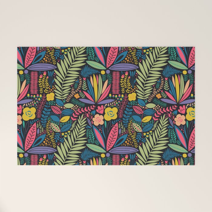 Retro colorful jungle nature plant pattern Welcome Mat Gallery Image 1