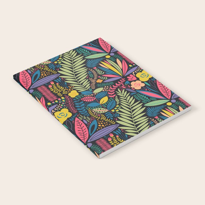 Retro colorful jungle nature plant pattern Notebook Gallery Image 1