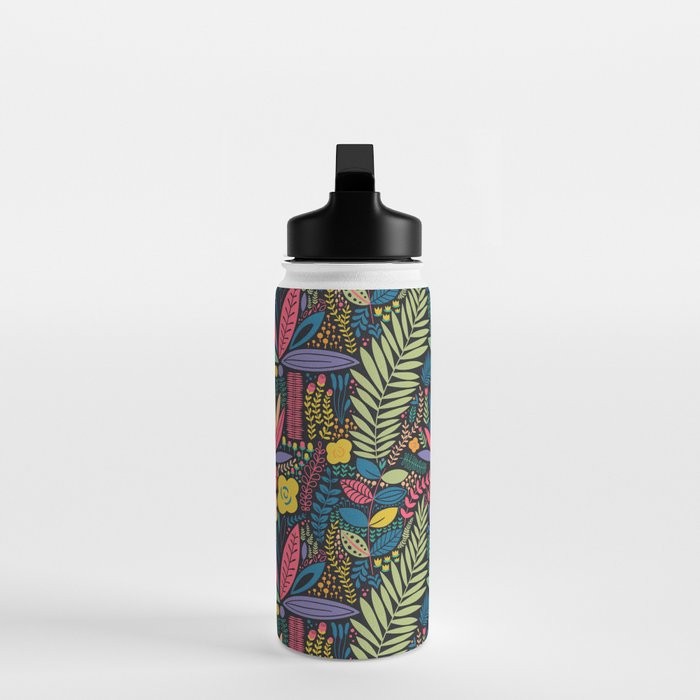 Retro colorful jungle nature plant pattern Water Bottle Gallery Image 3