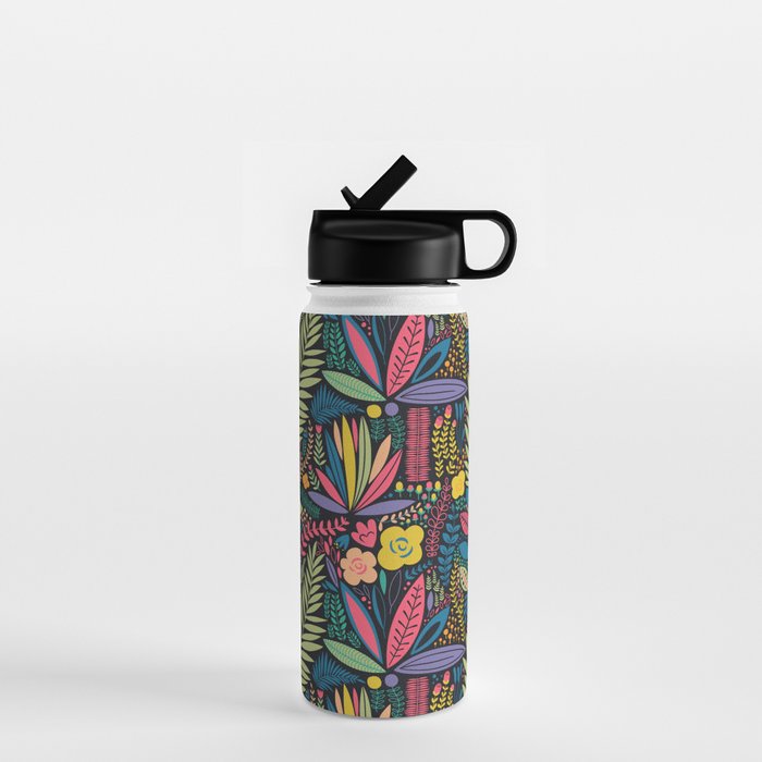 Retro colorful jungle nature plant pattern Water Bottle Gallery Image 1