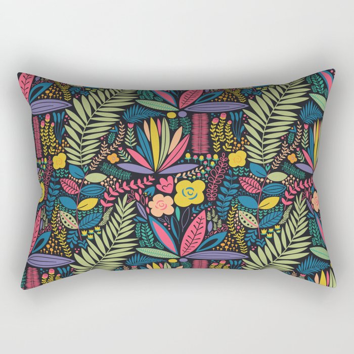 Retro colorful jungle nature plant pattern Rectangular Pillow Gallery Image 2