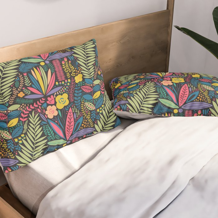 Retro colorful jungle nature plant pattern Pillow Sham Gallery Image 2