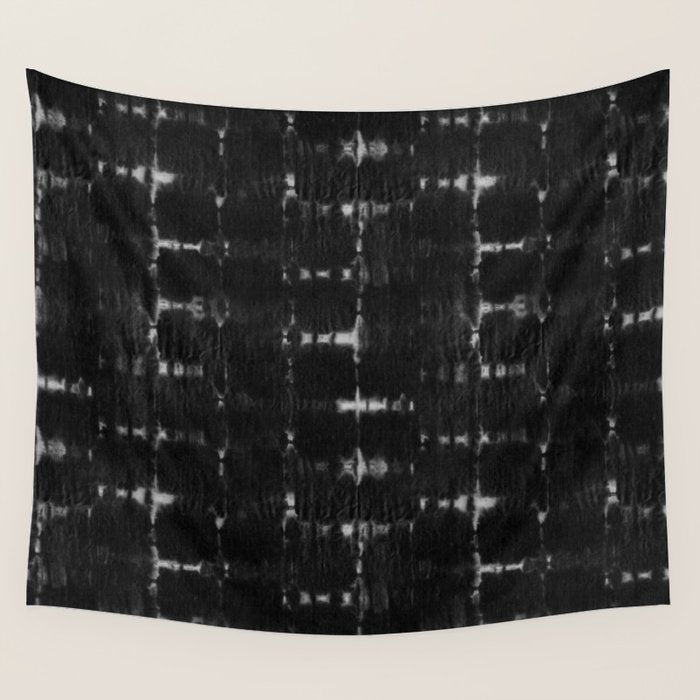 Soft texture of Shibori squares - black pattern Wall Tapestry Gallery Image 4