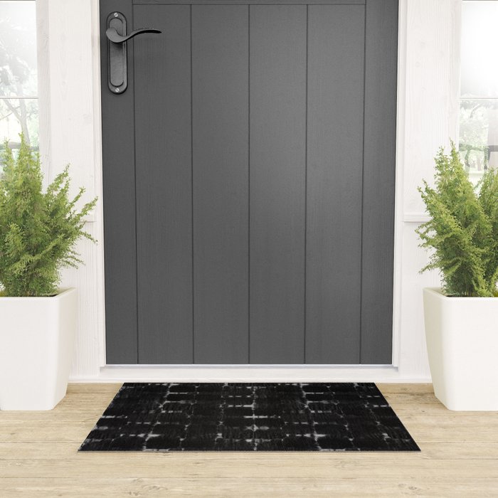Soft texture of Shibori squares - black pattern Welcome Mat Gallery Image 3