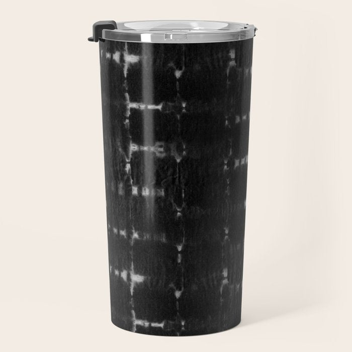 Soft texture of Shibori squares - black pattern Travel Mug Gallery Image 3