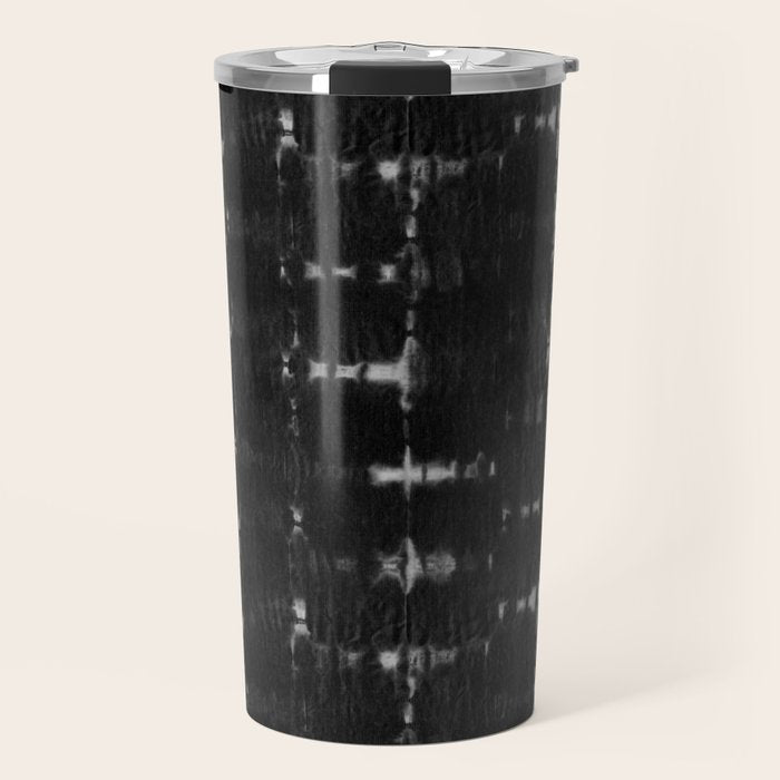 Soft texture of Shibori squares - black pattern Travel Mug Gallery Image 1